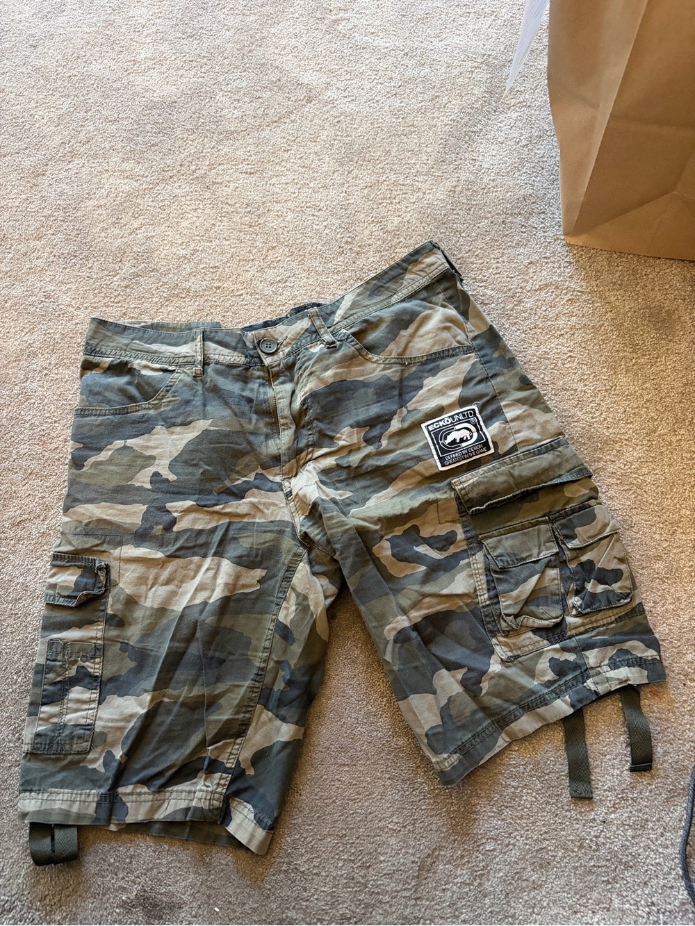 Ecko Unlimited Men's Camouflage Cargo Shorts - Olive Green